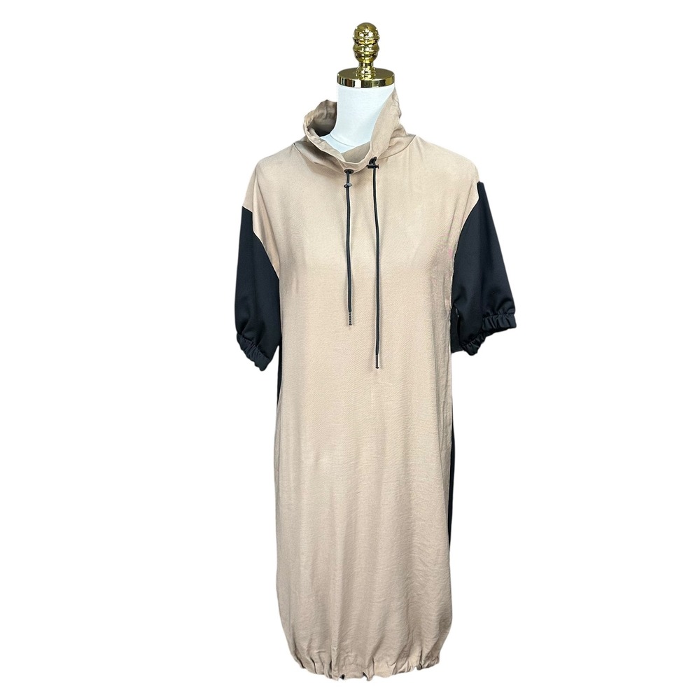 Zara Basic Tan Black Colorblock Funnel Neck Bubble‎ Hem Shift Dress Small